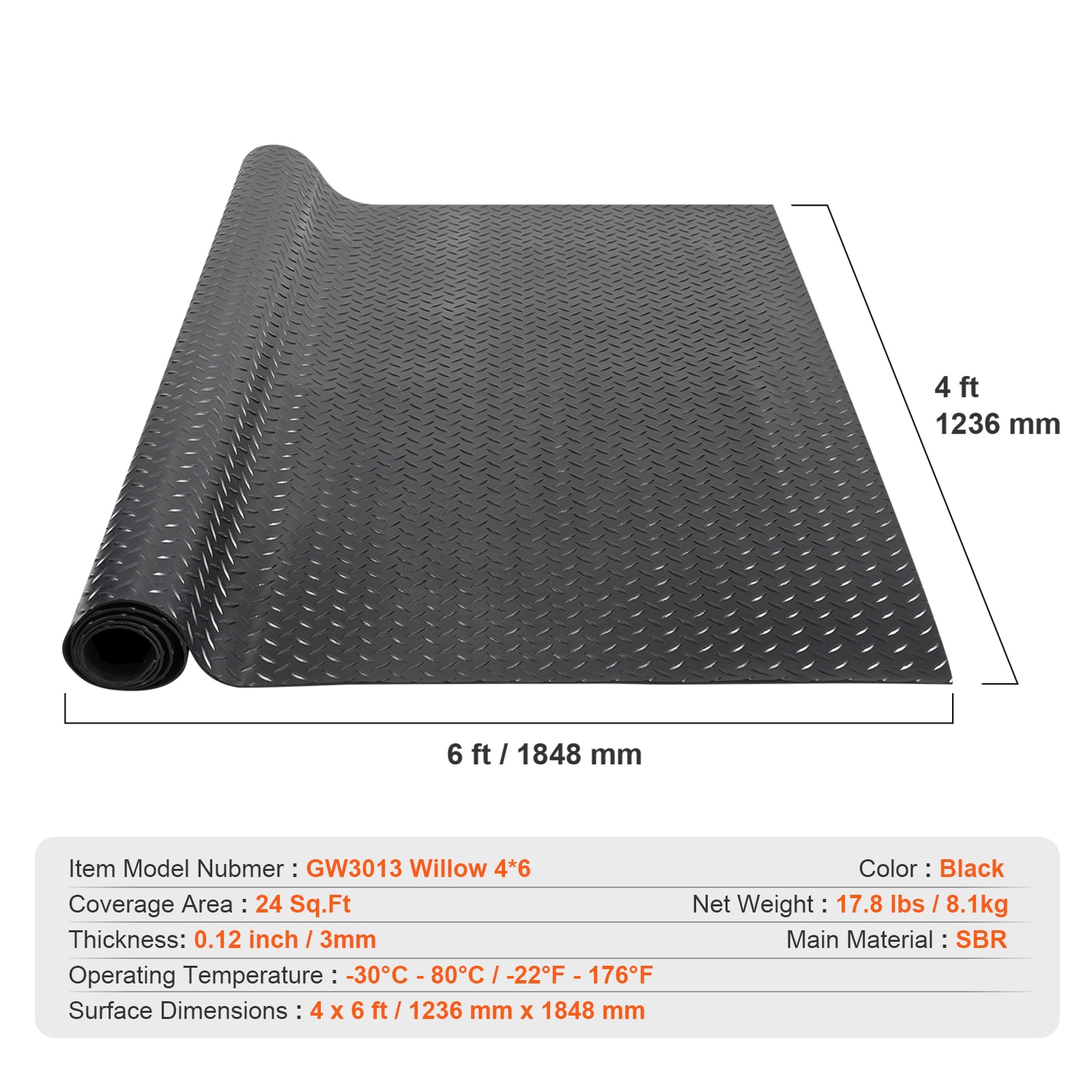 Diamond-plate Rubber Flooring Roll For Garage And Gym Use Black_voghion.com